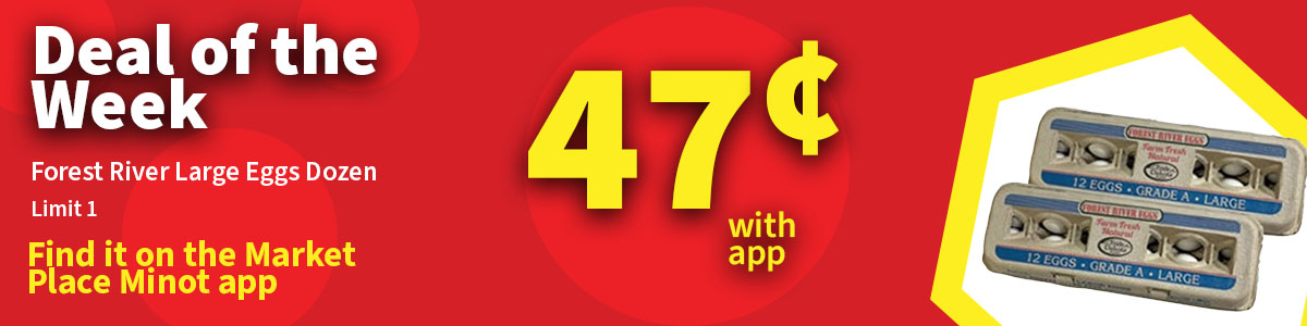 This week's deal of the week is Forest River Large Eggs.  Get 1 Dozen Forest River Large Eggs for 47¢ with the MP Rewards App.
