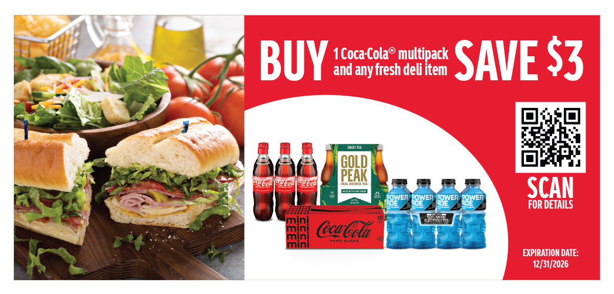 Buy 1 Coca-Cola multipack item and any deli item and save $3 with rebate.